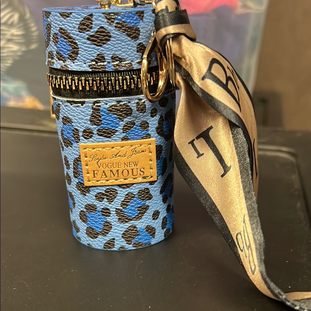 Blue Leopard Print bag charm/lipstick/Keychain Holder